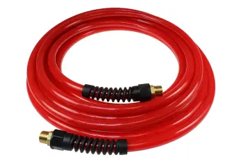 Flexeel Hose, 1/4" x 100', 1/4" MPT Reusable Strain Relief Fittings, Transparent Red