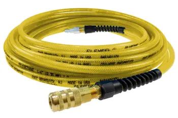 Flexeel Hose, 5/16" x 25', Strain Relief Fittings, Industrial Six Ball Coupler & Connector, Transparent Yellow