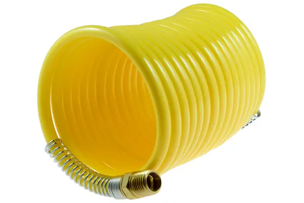 Interstate Pneumatics Yellow Polyurethane Recoil Air Hose – 1/4" X 25ft – Solid Fittings – HR14-025B