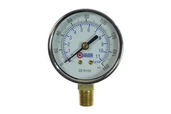 2 1/2" Chrome Dial Gauge, 1/4" Bottom Mount, 0-160 psi