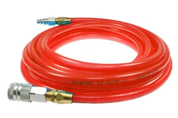 Flexeel Hose, 3/8" x 100', Reusable Fittings, 3/8" Industrial Coupler & Connector, Transparent Red