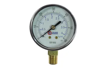 2 1/2" Chrome Dial Gauge, 1/4" Bottom Mount, 0-60 psi