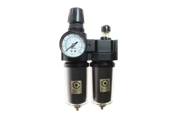 27 Series 3/8" Integral Filter/Regulator + Lubricator, Auto Drain, Gauge, Metal Bowl with Sight Glass