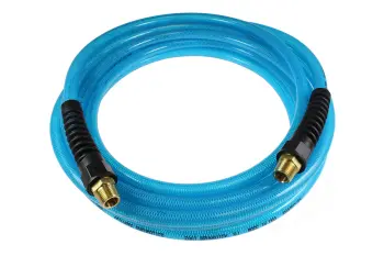 Flexeel Hose, 1/4" x 50', 3/8" MPT Reusable Strain Relief Fittings, Transparent Blue