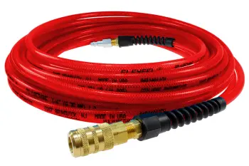 Flexeel Hose, 3/8" x 50', Strain Relief Fittings, Industrial Six Ball Coupler & Connector, Transparent Red