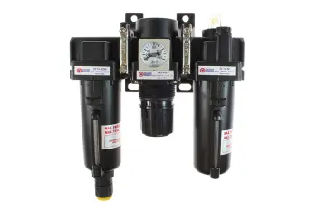 29 Series Filter + Regulator + Lubricator, Compact, 1/4", Automatic, w/ Square Gauge, Metal Bowl